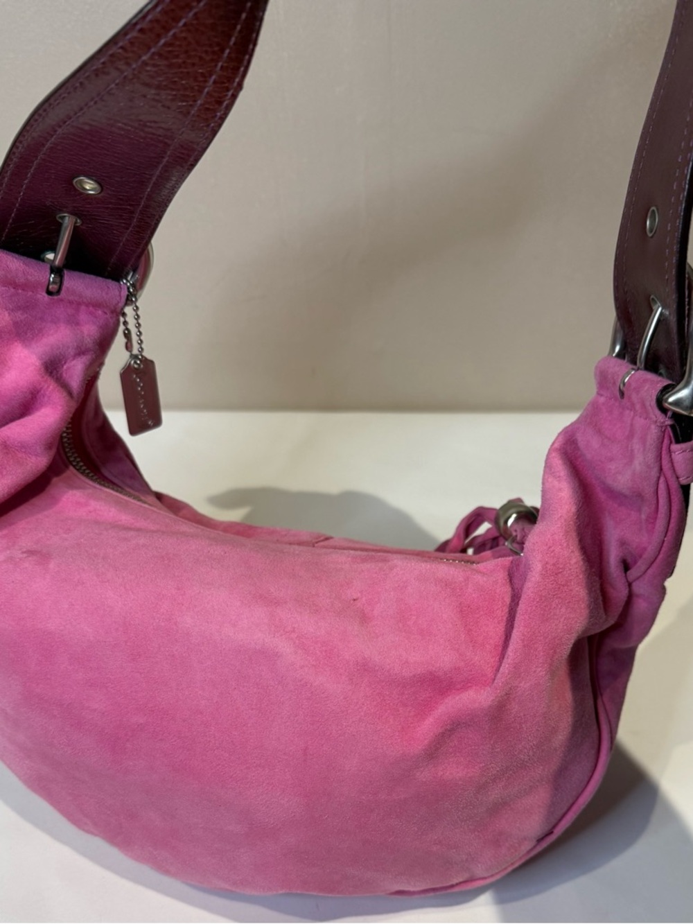 Coach Ltd Ed SoHo Bubblegum Pink Goat Suede Shoulder Bag with Tassel 2004 3671 - Picture 4 of 8
